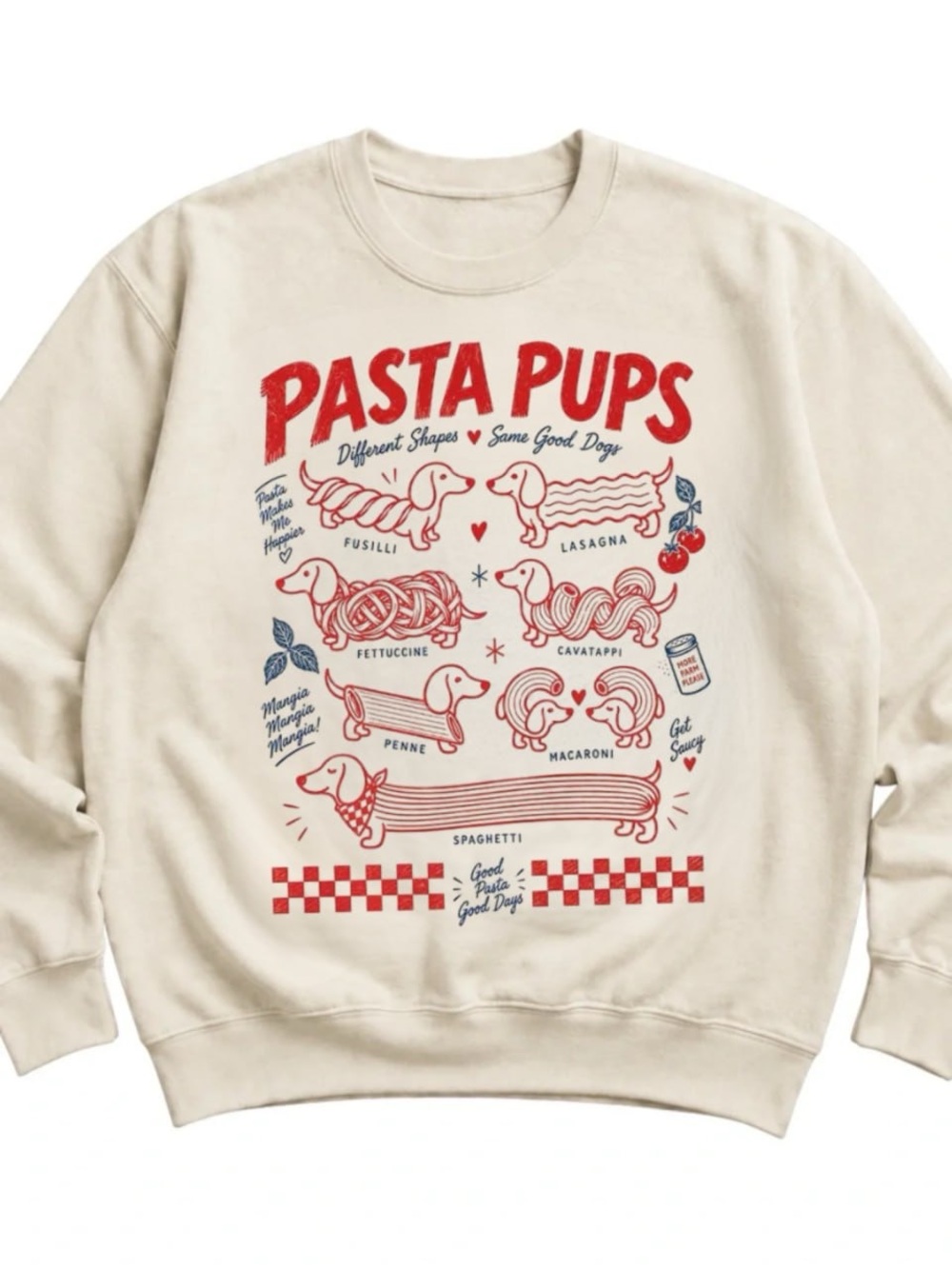 Cream Sweatshirt with Red Pasta Pups Graphic